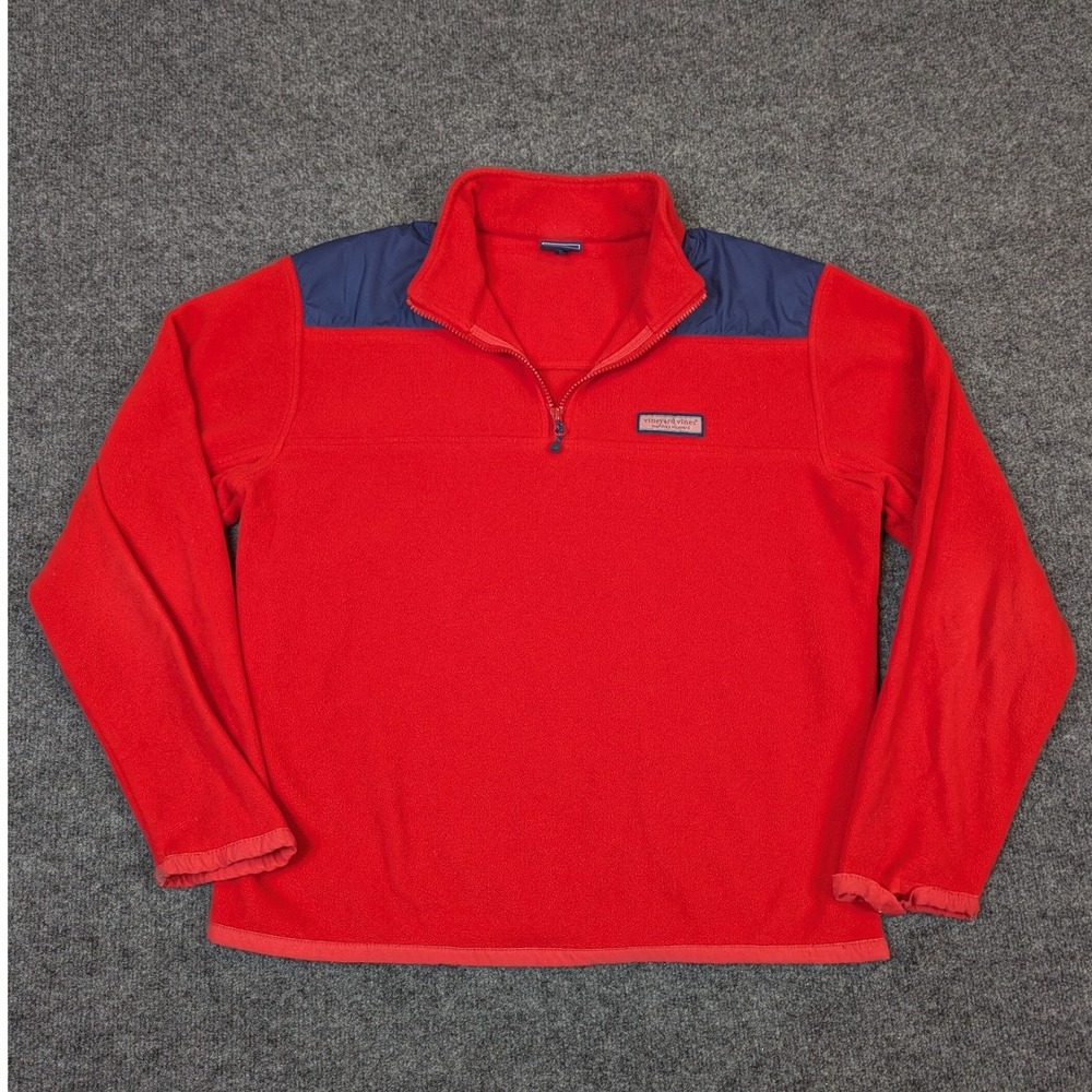 Vineyard Vines Mens Shep Shirt 1/4 Zip Fleece Pullover Red Navy Blue Size M‎